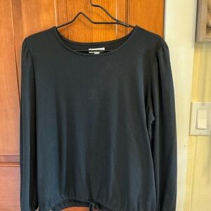 Nine West Black Ribbed Long-Sleeve Top with Drawstring Hem